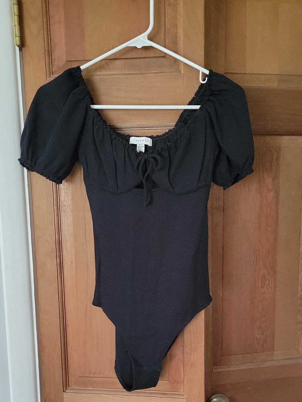 TopShop Milk Maid Keyhole Black Body Suit Waffle Knit